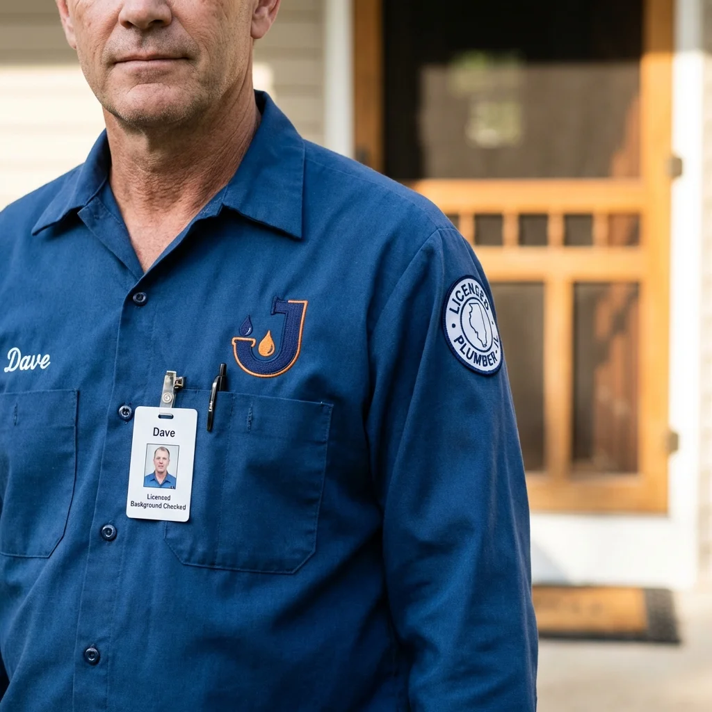 Licensed plumber showing ID badge in Nephi, UT