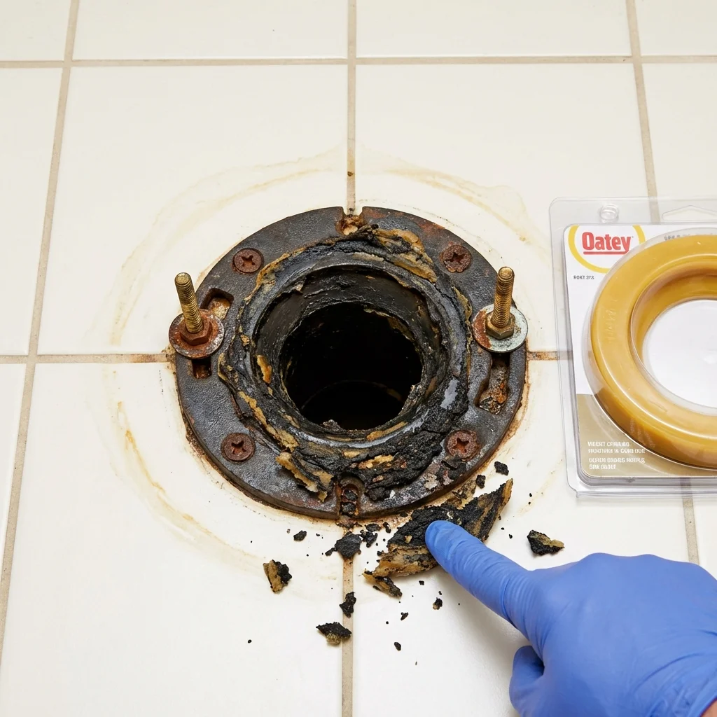 Failed wax ring showing water seepage at the base of a toilet in a Nephi, UT home